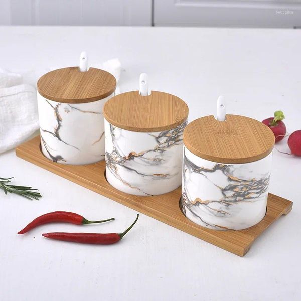 Bottiglie di stoccaggio barattolo di condimento in ceramica 3 pari/set e vassoio per cucina cucina cucina cucina