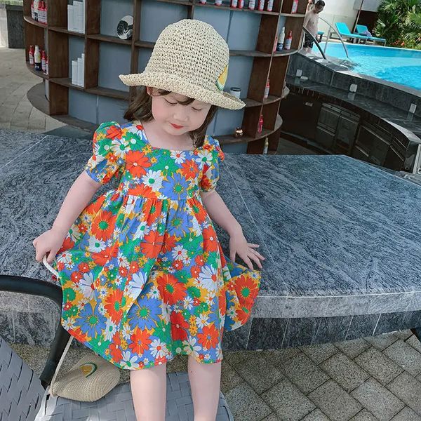 Girl Dress Summer Korean Sweet Baby Daisy Flower Flower Flower Fahion Stampa piena Abiti da principessa sciolta 240403