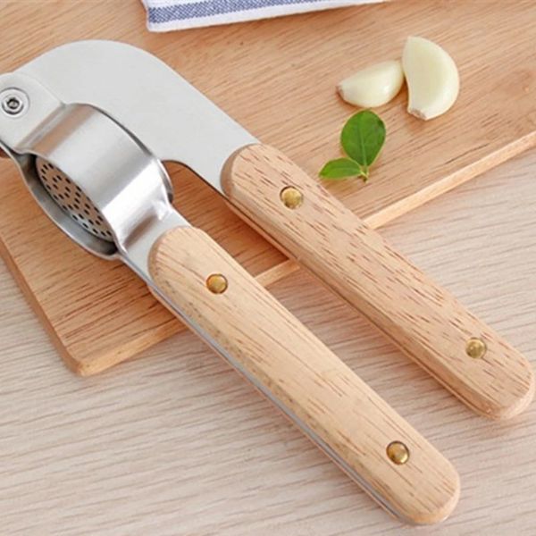 Obst Gemüsewerkzeuge Holzgriff Handbuch Knoblauchpresse Edelstahl 304 Masher Peeler Kreative Küchengeräte