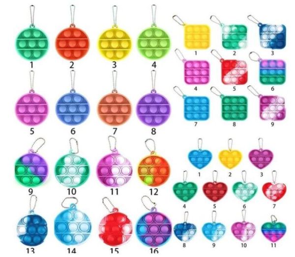 Tie Dye Square Heart Circle Простой брелок Push Bubble Toys Pet Pers Брелок для ключей Детские игрушки Детские развивающие рождественские подарки Головоломки H110WRDC7651679