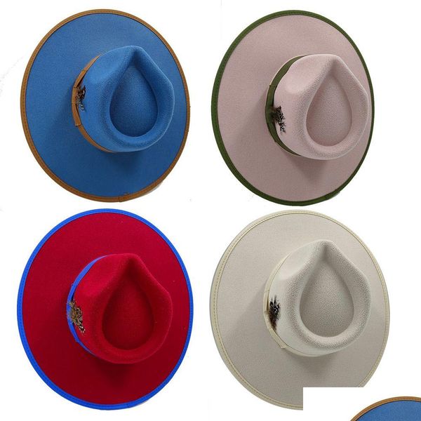 Cappelli larghi nuovi colori contrastanti grandi cashmere a top hat piume Accessori di lana morbido autunno britannico e inverno 231202 Drop Deli dhemp