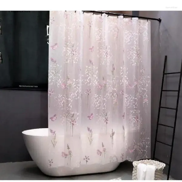 Cortinas de chuveiro criativas com estampa de flores eva translúcida à prova d'água cortina acessórios de banheiro decoração de casa com ganchos de banho