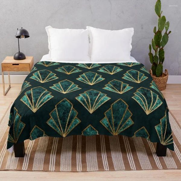 Cobertores Art Deco Pattern em esmeralda verde e ouro manta de maconha edredom para sofá