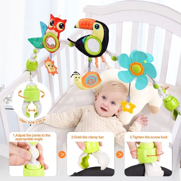 Baby Kinderbett Kinderboller Bogen Spielzeug Baby Autositz Spielzeug mit Musik Teether Säuglingssensorische Entwicklung Rasseln Spielzeug für Babys 0 12 Monate