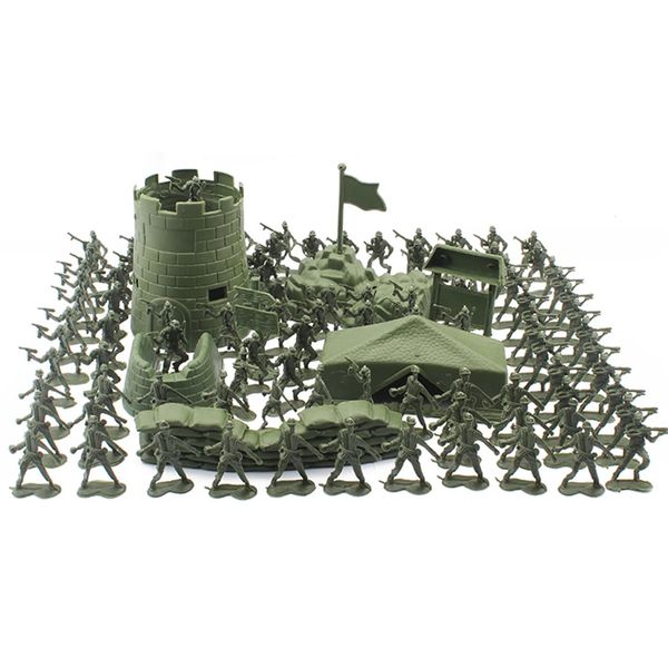 100pcs Military Toy Model Action Figur Plastik Soldaten Armee Männer Figuren Posen Soldaten Flugzeugtanks Turm Kinder Jungen Geschenk 240328