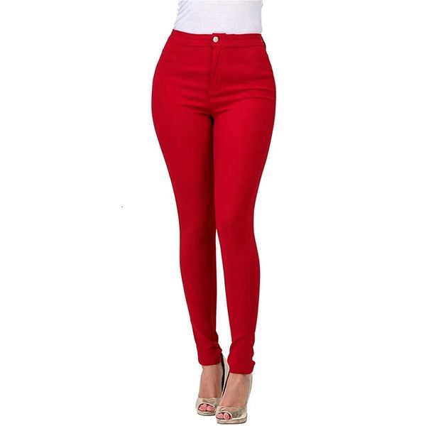 Frühlings- und Sommer -dünne rote Jeans für Frauen elastischer schlanker Fit bunte Freizeithosen Leggings Damen Füße 240403