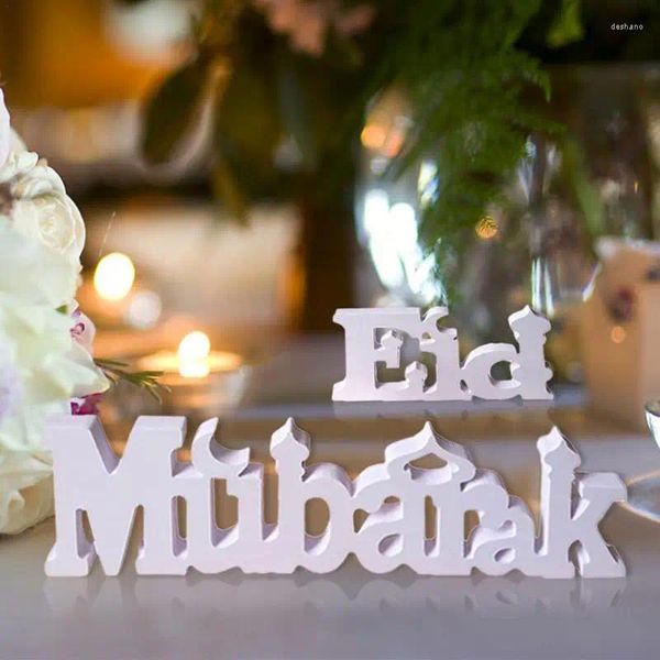 Decorazione per feste bianche Colore bianco Eid Mubarak Lettera d'arte Ornamenti Ornamenti 2024 Decorazioni per la casa musulmana islamica Al-Fitr