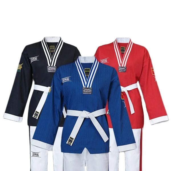 Produtos Taekwondo Uniform Blue Red Black Color para apresentações de demonstração TKD DOBOK