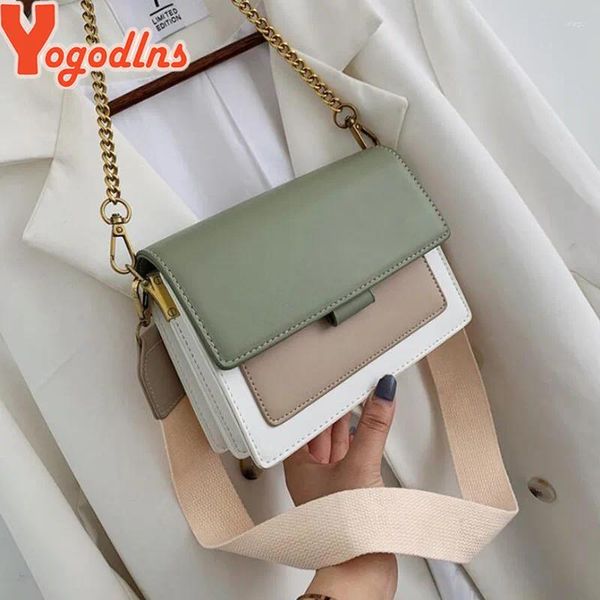 Totes Yogodlns Contraste Color Leather Crossbody Bag para mulheres viagens de moda simples ombro