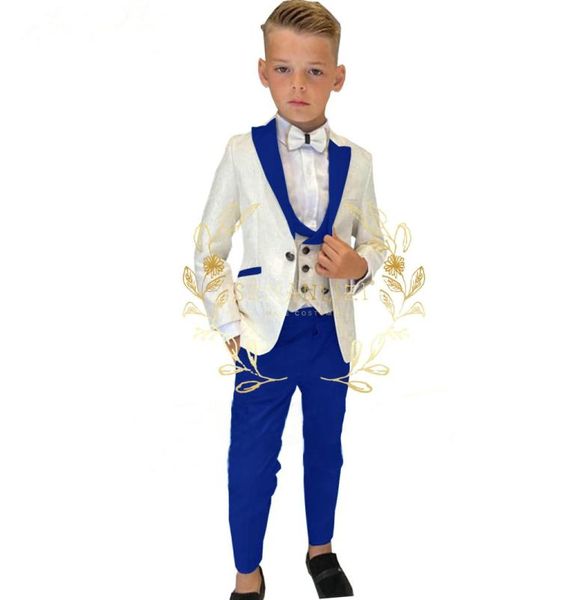 Boy Suits Costume 3 штуки детская слоновая кость жаккардовая куртка наборы цветочных мальчиков Формальный костюм для вечеринки детское свадебное костюм Tuxedo3188806