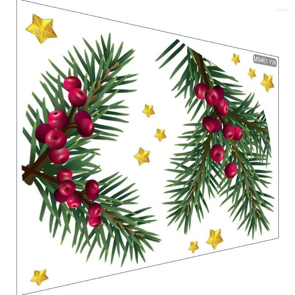 Estatuetas decorativas pinho ramo de fruta estrela de natal adesivo de parede banheiro banheiro decalques de decoração de decoração de pvc