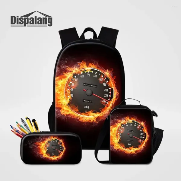 Backpack Dispalang Fire Flame Prints 3pcs/Set Rucksack Casual Mochila Crianças Backpacks Case Lápis para Crianças para Escola