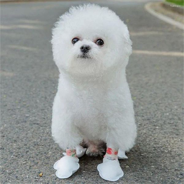 Hundekleidung nicht gewebte Stoffschuhe mit verstellbaren Trägern weißer Einwegschuhschuhstiefel für Gehen im Freien