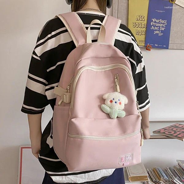 Mochila 2024 Cool Girl Boy Nylon School Bag Mulheres Cor Sólida Laptop Faculdade Feminino Lazer Livro de Viagem Senhoras Homens Moda