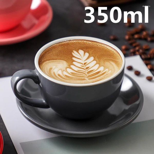 Canecas colorida 350ml Cappuccino Coffee Cup Set Plate Competition Standard Competition Caneca Caneca de Caneca