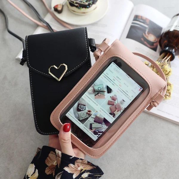 Aufbewahrungsbeutel Tasche für Frauen Touchscreen Handy Geldbeutel Smartphone Brieftasche Schultergurt Handtasche PU Leder lässig Solid Crossbody