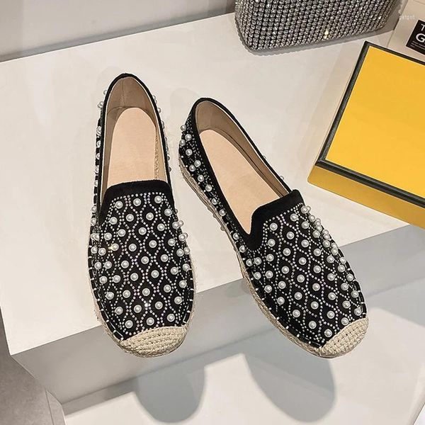 Sıradan ayakkabılar kadınlar kristal inci daireler el yapımı espadrilles femmes lastik loafers balıkçı moda mokasen oxford spor ayakkabı kadın