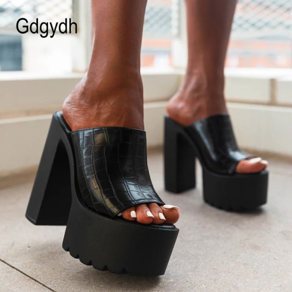 Slippers gdgydh preto plataforma desliza sandálias para mulheres abertas de pé