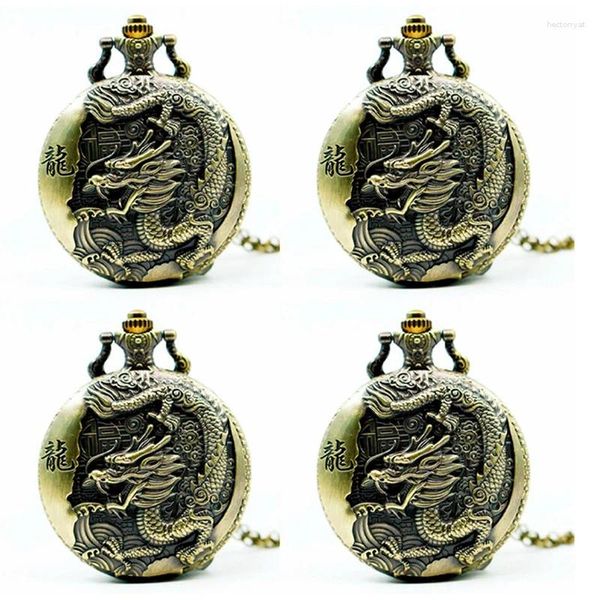 Relógios de bolso 4x grande bronze em estilo chinês em estilo chinês Retro Big Dragon Watch