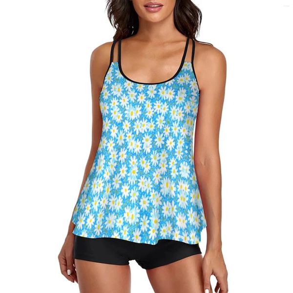 Damen Badebekleidung Damen sexy Doppel Schulter -Sling -Print Badeanzug -Boxer Tankini Split Badeshorts für Frauen zweiteilig