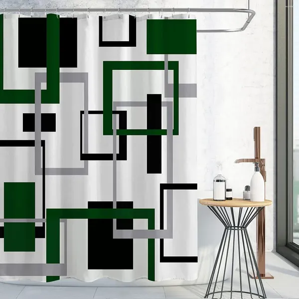 Duschvorhänge moderne geometrische Vorhang grün schwarze graue karierte Muster Badezimmer Badewanne Dekor mit Haken