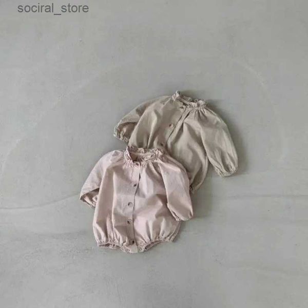 Rompers 2023 Spring New Baby Long Sleeve Cody Sheo Cody Infant Girl Girl Grip Solid Single Singled Briasted Abiti da neonato 0-24m L240402