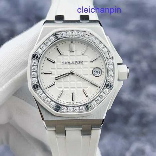 Calendario AP Owatch da polso Royal Oak Offshore Serie 67540SK Orologio da donna White Ploid White Plaid con preciso orologio da quarzo da 37 mm di diamanti originali in acciaio