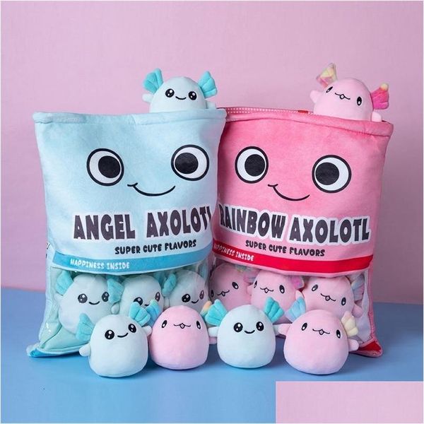 Cuscini di peluche cuscini p sei palline blu rosa Axolotl borse cartone animato t animale squishy minlls cuscino da cuscino per alimentari snack snack pie peluche gi dht6h