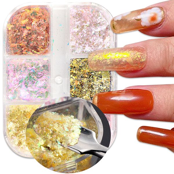 Glitter de unhas quentes e transfronteiriço 6 caixas japonesas polarizadas polarizadas ultrafinas de neve leve decorações de unhas em pó por atacado