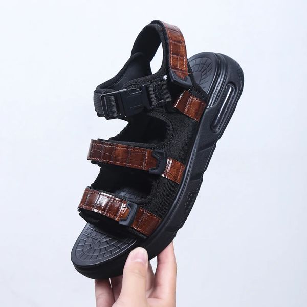 Sandálias crocodilo sandálias de couro masculinas sapatos de verão confortável almofada de ar esporte sandalias masculino ao ar livre zapatillas
