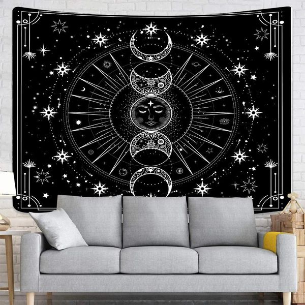 Wandteppiche, 1 Stück, 75 x 100 cm, Sonne und Mond, Konstellation, Wandteppich, Schlafzimmerdekoration, schwarz-weißes Muster, Wandbehang