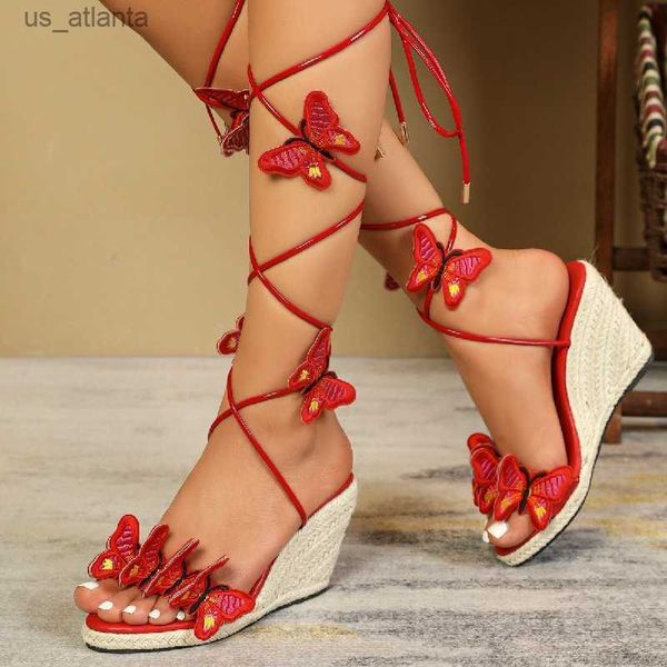 Scarpe eleganti Nuovo moda Fashion Butterfly Caviglie Piattaforma a traversa a cuneo sandali Women Womunky High Heels Female H24040365OF