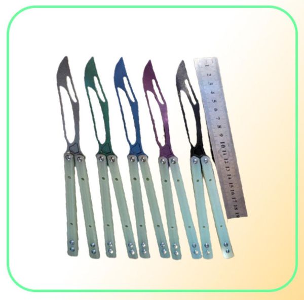 Nova lâmina de titânio de treinador de butterfly butterfly theone balisong orca não canal não afiado canal transparente g10 swing jilt knive4830171