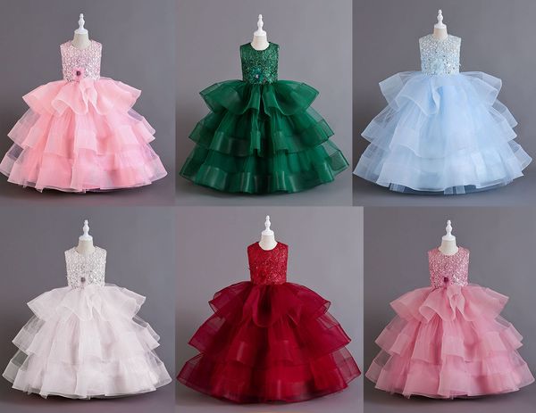Güzellik Pembe Beyaz Gökyüzü Yeşil Mücevher Kızının Doğum Günü/Parti Elbiseleri Kız Pageant Elbiseleri Çiçek Kız Elbiseler Kızlar Günlük Etekler Çocuk Giyim SZ 2-10 D403178