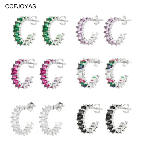 Orecchini CCFJOYAS 925 Orecchini a cerchio zircone multicolore in argento sterling per donne europeo e americano a colori argento set all'ingrosso