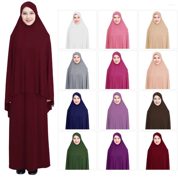 Этническая одежда Рамадан Ид с капюшоном Химар Абаяс 2 штуки Установили мусульманскую женскую молитвенную одежду одежду Исламское Хиджаб платье абая халат платье