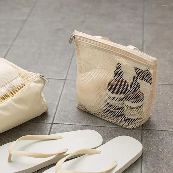 Bolsas de armazenamento Organizador de higiene pessoal Viagem Bolsa de malha durável com alça portátil para maquiagem rápida do chuveiro de secagem