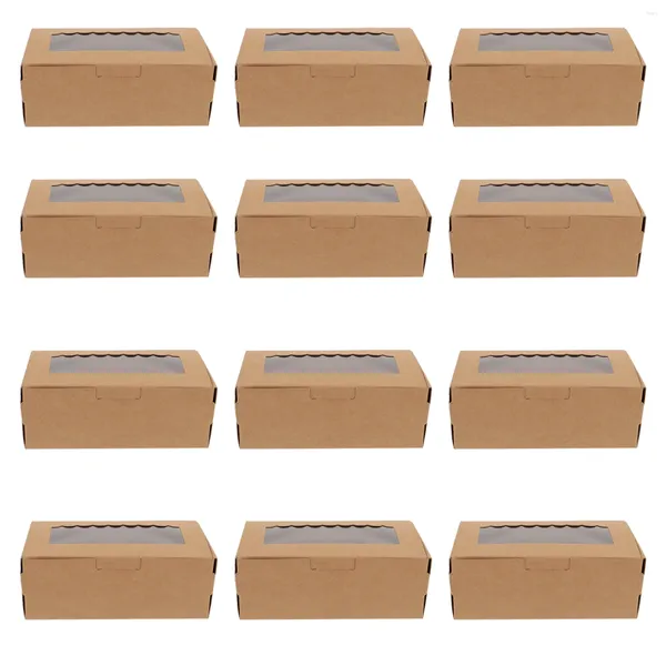 Retire os recipientes 12pcs Brown Bakery Pie Boxes Kraft Paper Cupcake Individual com janela de exibição clara para Donut Candy Donut