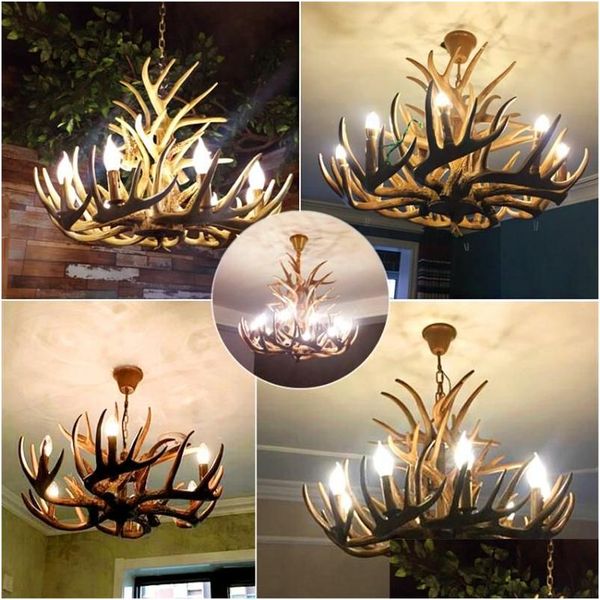 Anhängerlampen Vintage LED -Kronire Wohnzimmer Kronleuchter Beleuchtung Industrie Buck Deer Horn Geweihbar