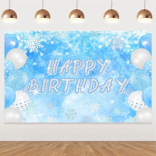 Party -Dekoration Winter Geburtstag Kulisse für Jungen und Mädchen Happy Supplies Blue Silver Snowflake 4.9x3.2ft