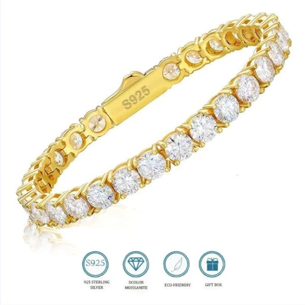 3-5mm Orijinal Moissanite Tenis Bilezik Noel Hediyesi Altın Kaplama% 100 Sterling Sier Nişan Düğün Mücevherleri