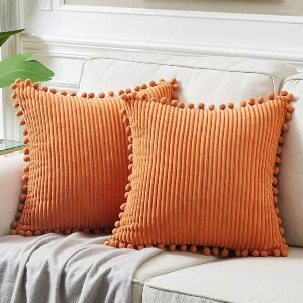 Capas de veludo de travesseiro com pom-pom-poms capa de capa de outono travesseiros decorativos sólidos para sofá laranja 45x45 30x50 estojo