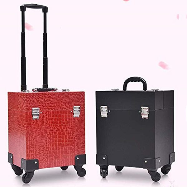 Große Kapazität professionelle Pull Rod Bag Professionelle Tattoo Kosmetikkoffer Make -up Wimpern Wimpern Nagelmöbel Schönheitstools Aufbewahrung