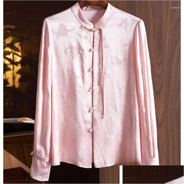 Camisas de blusas femininas ycmyunyan-satina para mulheres estilo chinês estilo chinês solto mangas compridas tops florais roupas moda moda primavera gota de verão otnau