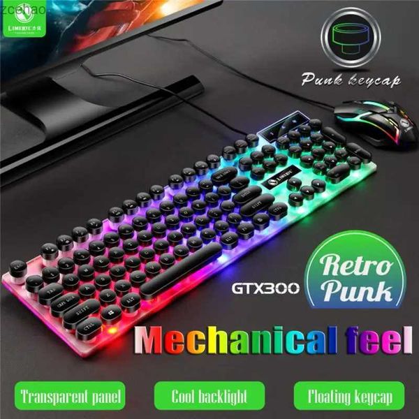 Teclados GTX300 Conjunto de teclado e mouse Conjunto de teclado retro punk Teclado mecânico Backlight Cable 104 Teclado Teclado Teclado Setl2404