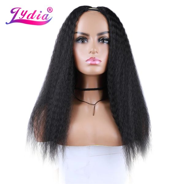 Wigs Lydia Long Kinky ricci di capelli sintetici v parrucche per donne afroamericane nere 1b# 22 pollici kanekalon afro parrucca 56 cm