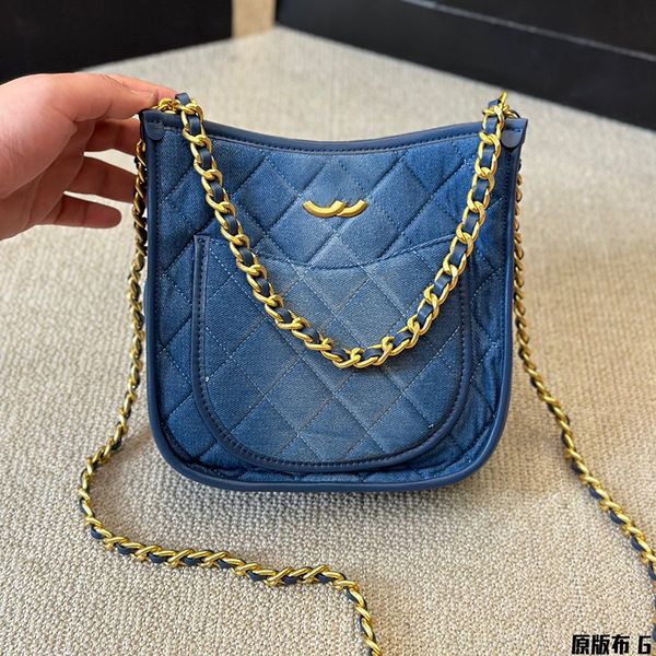 Borse per ascelle in denim Hobo Borse per spalle da donna Blu Diamond Gold Hardware Filatta in metallo Borsa di lusso Borse per campeggio per campeggio Borse per sacchetti di moda borse per sacchetti per sacchetti di moda borse