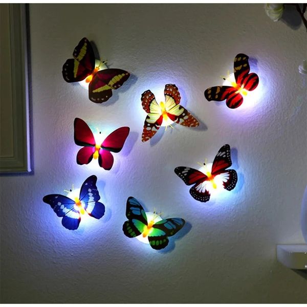 3D Butterfly LED Night Lights 5/10 Stcs DIY Wandaufkleber Lampen Batterieantriebsantriebs Geburtstag Weihnachtsfeier Kinder Schlafzimmer Dekor 240402