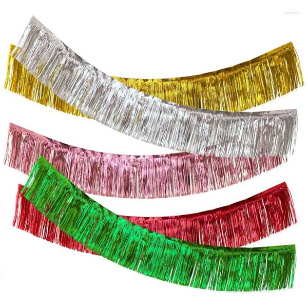 Decorazione per feste 2 metri Glitter Foil Tinsel Ghirlanda Tenda Gonna da tavolo Pioggia Frangia di seta Tirare Fiore Matrimonio Compleanno Festival