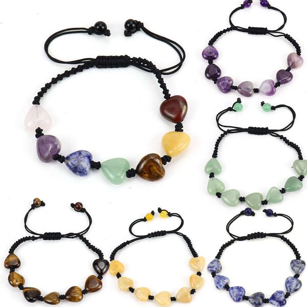 Tiktok Live Handmade colorido em forma de coração amor ágata cristal pulseira pedra yoga pulseira para mulheres frisadas jóias estéticas